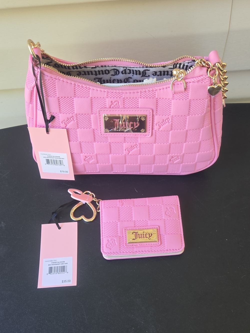Juicy Couture Pink Quilted Mini Shoulder Bag with Matching Card Case